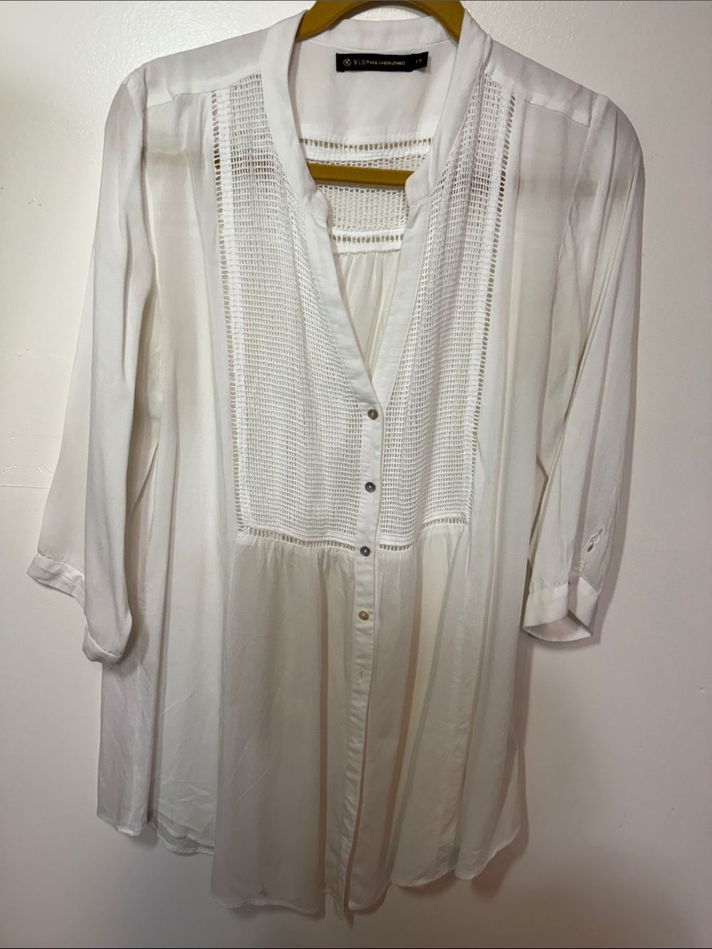 VIX Paul AHermany Crochet-Panel Button-Front Tunic Swimsuit Coverup